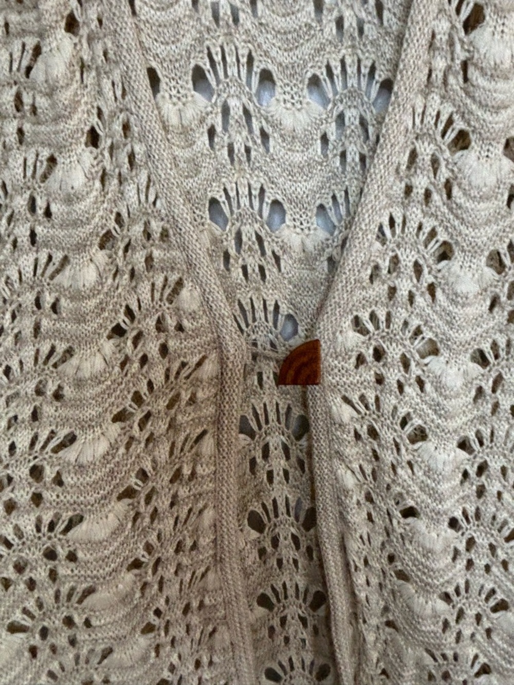 Crochet Open-Front Long Vest in Cream - Picture 2 of 6